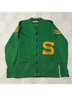 True Vintage 40s 50s THRASHED Jonesknit All Star Wool Letterman Cardigan Sweater